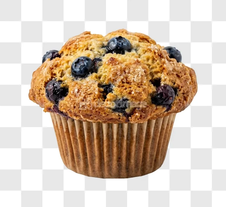 Blueberry Muffin Isolated Sugar golden baked with blueberries, sugar crystals, transparent background