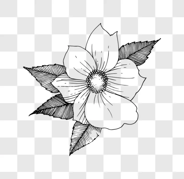 Botanical Illustration Black Line Art Flower Leaves black line art transparent