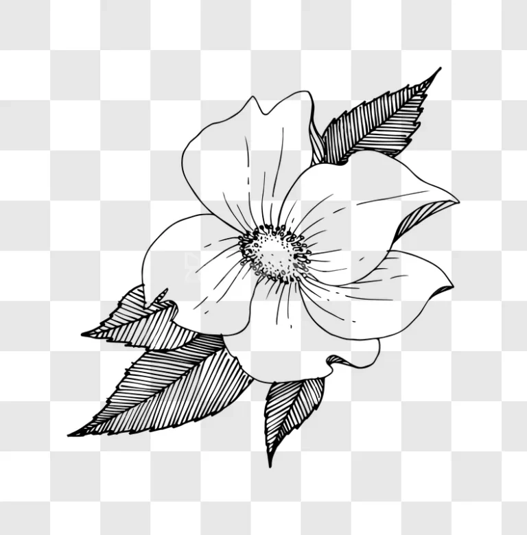 Botanical Ink Drawing Flower Leaves Illustration Sketch transparent background