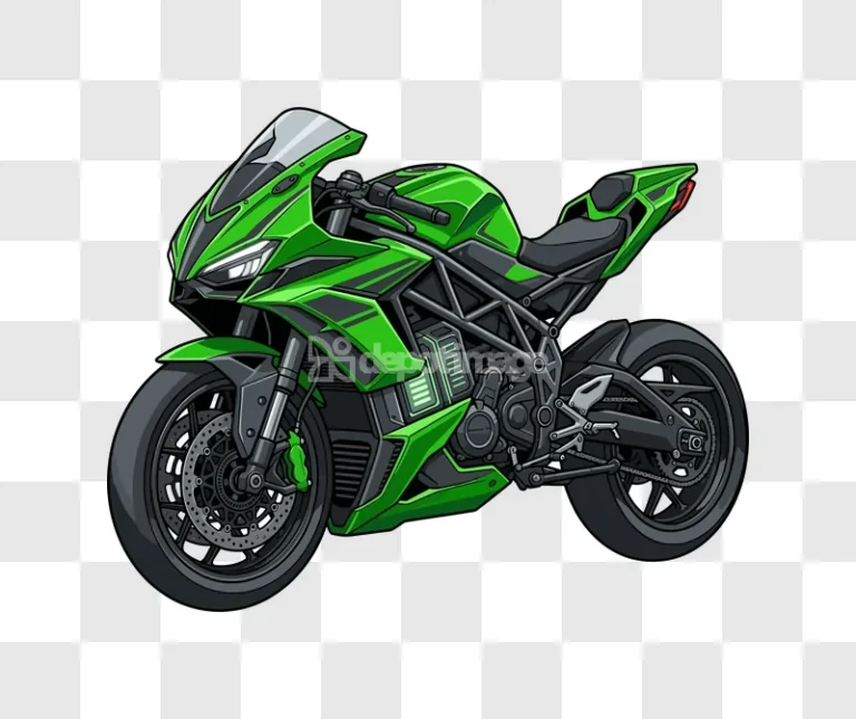 Bright Green Sport Bike Vector Art detailed illustration black background