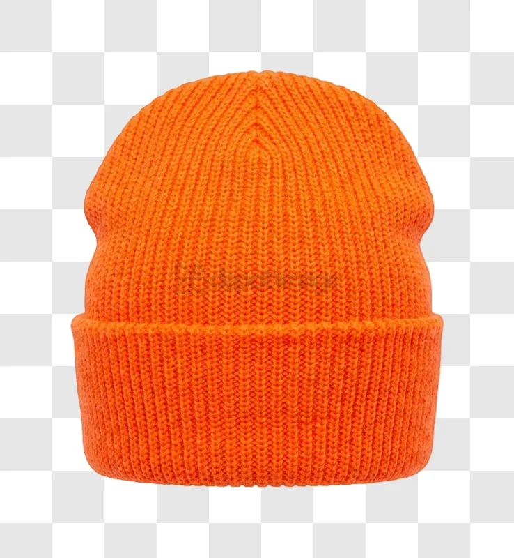 Bright Orange Knitted Beanie ribbed knit texture