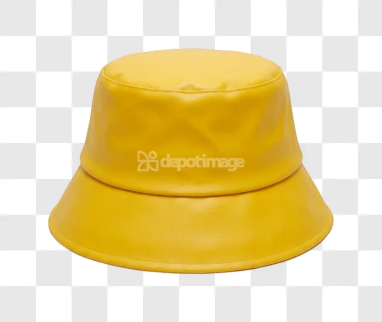 Bright Yellow Bucket Hat Closeup Shiny glossy finish plain background
