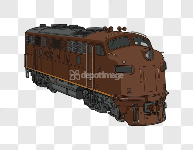 Brown Diesel Locomotive Cartoon Style Overhead brown cartoon engine detailed
