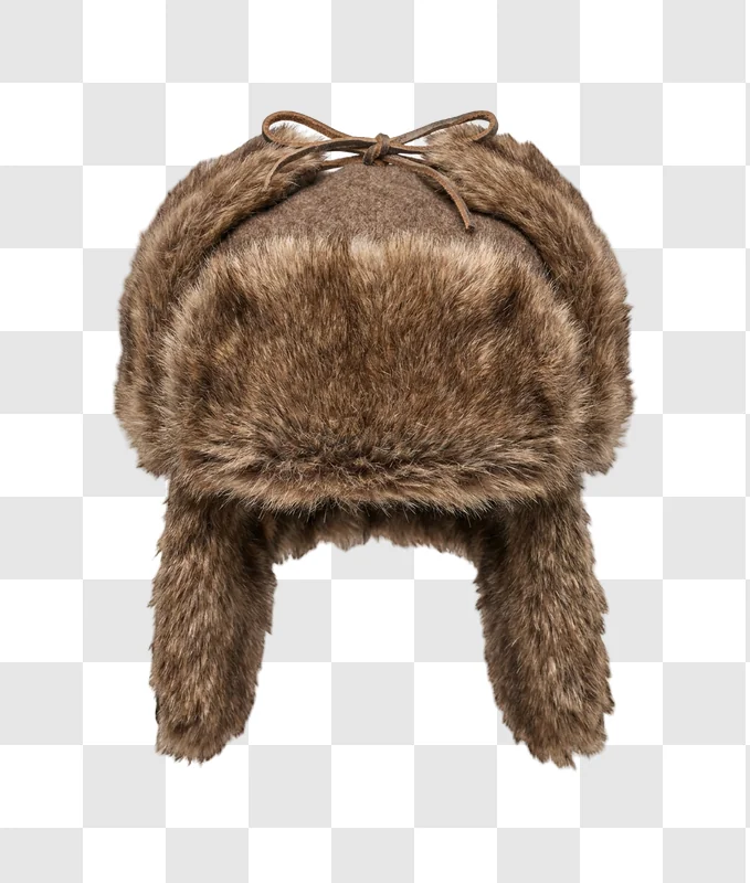 Brown Faux Fur Hat with ear flaps and tie