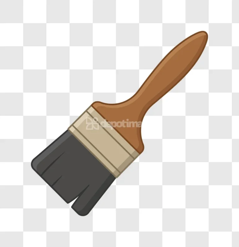 Brown Handle Paint Brush on Black flat cartoon style transparent background