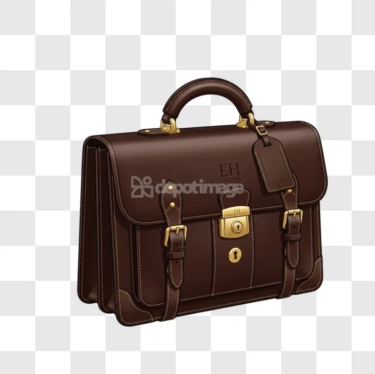 Brown Leather Briefcase Gold Hardware Classic Style detailed illustration brown gold