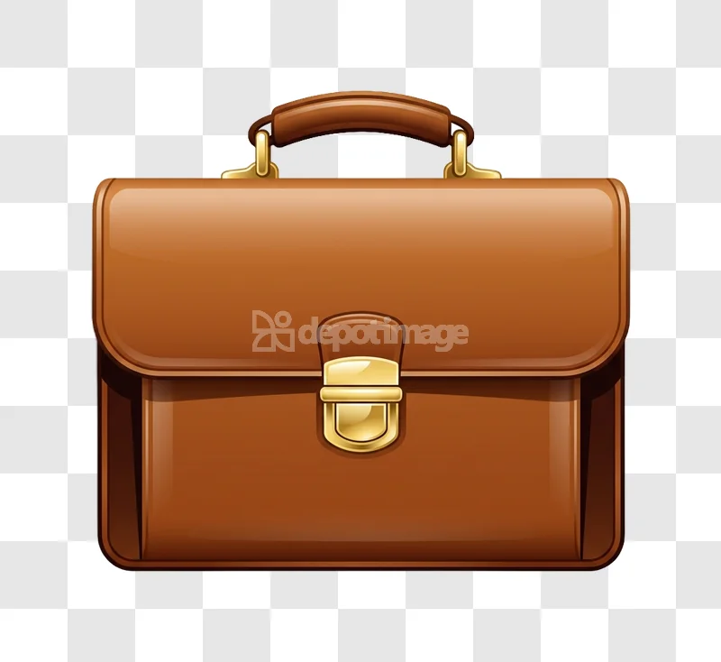 Brown Leather Briefcase Golden Clasp glossy professional transparent background