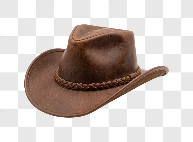Brown Leather Cowboy Hat up Close with braided band and detailed texture
