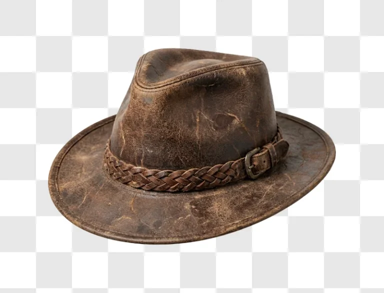 Brown Leather Fedora Hat With Braided Band distressed texture braided band