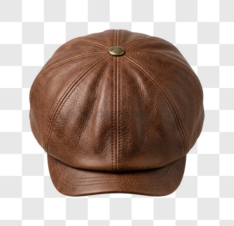 Brown Leather Newsboy Cap Close up detailed texture button