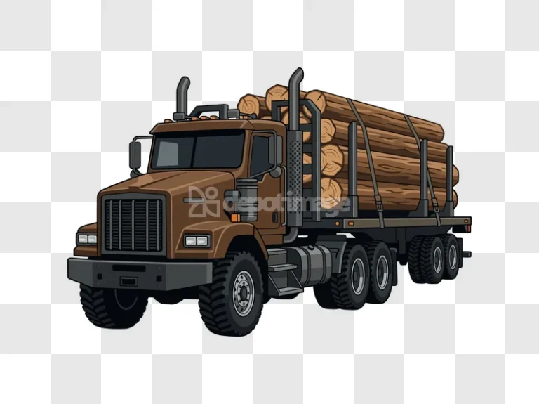 Brown Logging Truck Hauling Timber Artwork cartoon style brown vehicle