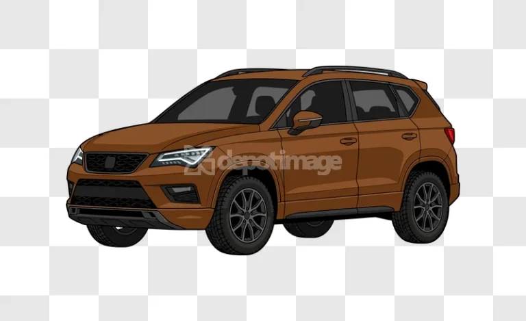 Brown Suv Side View Modern Cartoon Car, detailed illustration black background