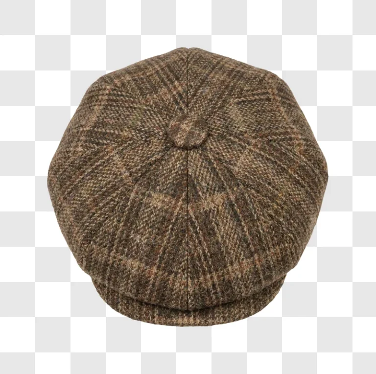 Brown Tweed Newsboy Hat Top View brown plaid pattern fabric