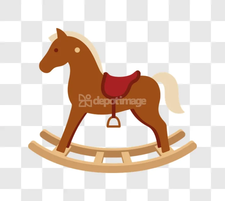 Brown Wooden Rocking Horse Toy flat illustration transparent background