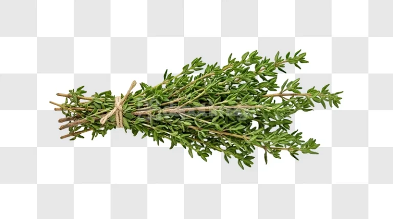 Bundle Fresh Thyme Herb green leaves tied string transparent background