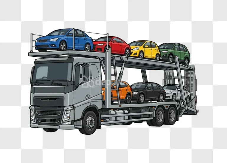 Car Transporter Truck With Many Cars cartoon style colorful vehicles