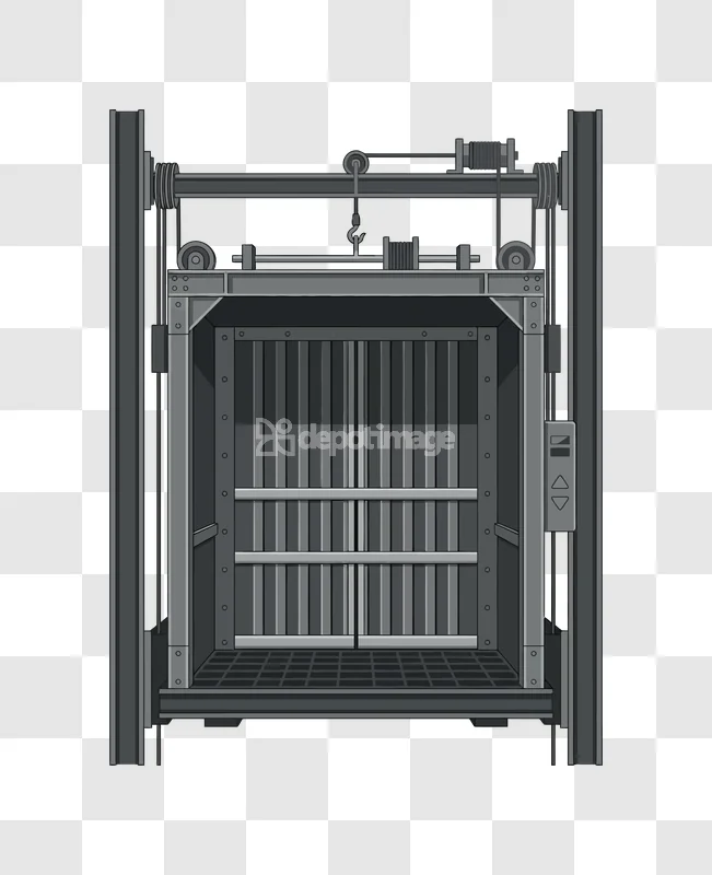 Cargo Elevator Lift Mechanism With Doors Closed detailed grey illustration