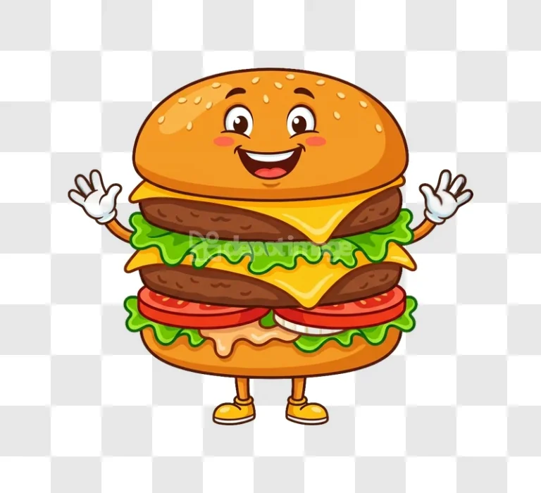 Cartoon Happy Double Cheeseburger Character Smiling