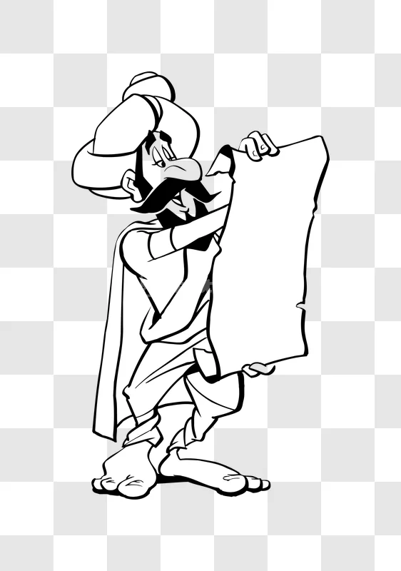Cartoon Historical Figure Scroll Lineart black and white, robed figure, reading scroll