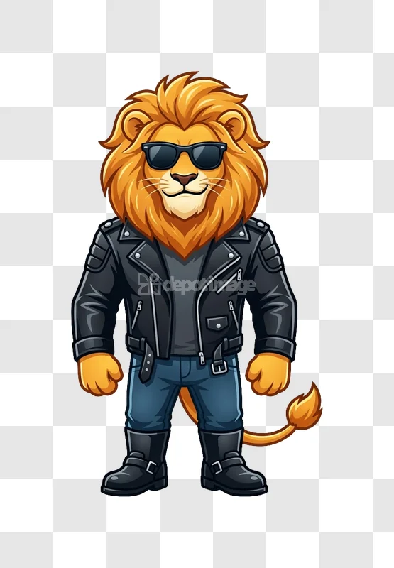 Cartoon Lion Rocker Leather Jacket Sunglasses