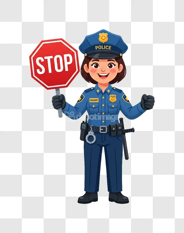Cartoon Police Officer Holding Stop Sign cartoon style transparent background