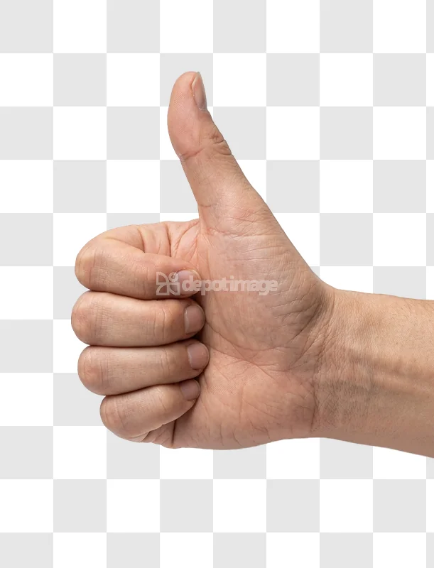 Caucasian Hand Thumbs up Gesture light skin tone black background