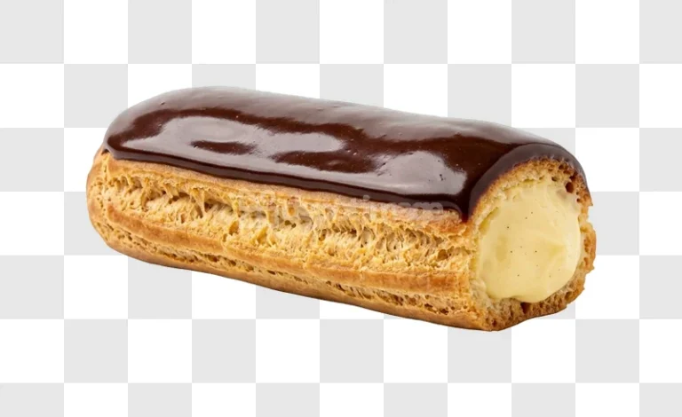 Chocolate Eclair Custard Filled golden brown pastry dark chocolate glaze