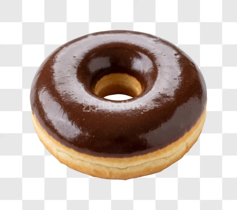Chocolate Glazed Donut glossy brown icing white background