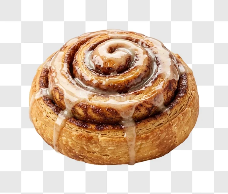 Cinnamon Roll Iced Close up detailed glazed pastry transparent background