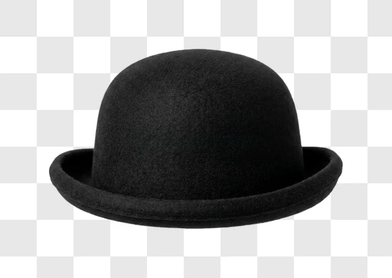 Classic Black Bowler Hat Against black felt texture transparent background