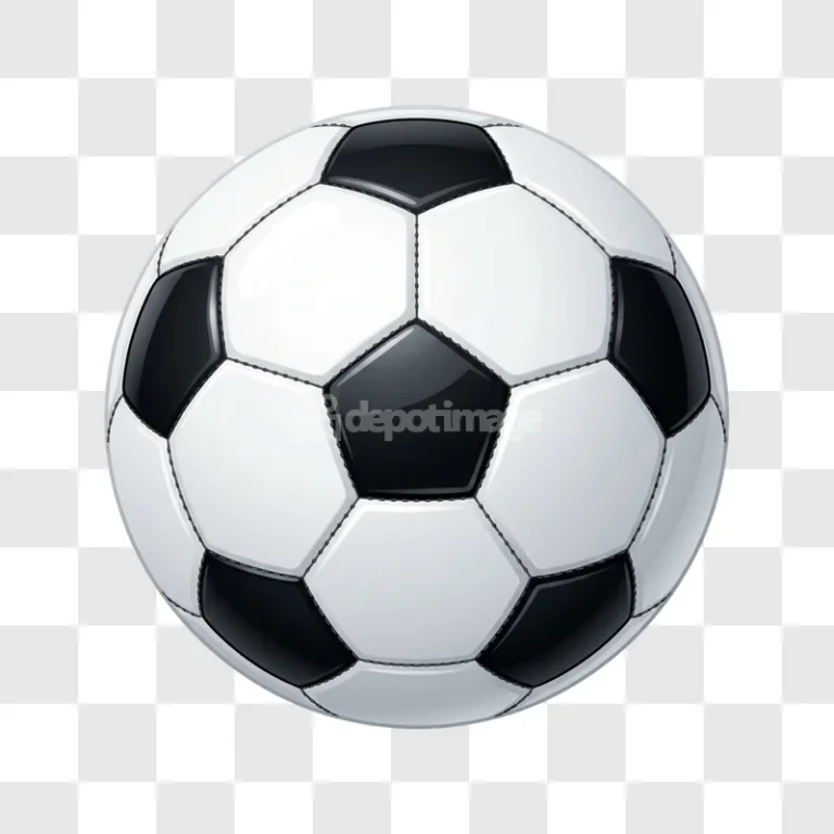 Classic Black White Soccer Ball Round Sport traditional design, glossy finish, transparent background