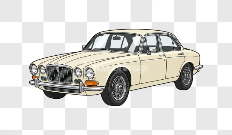 Classic Cream Sedan Luxurious Front View Car illustration with black outline