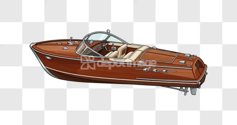 Classic Wooden Speed Boat Retro Style brown wood detailed transparent