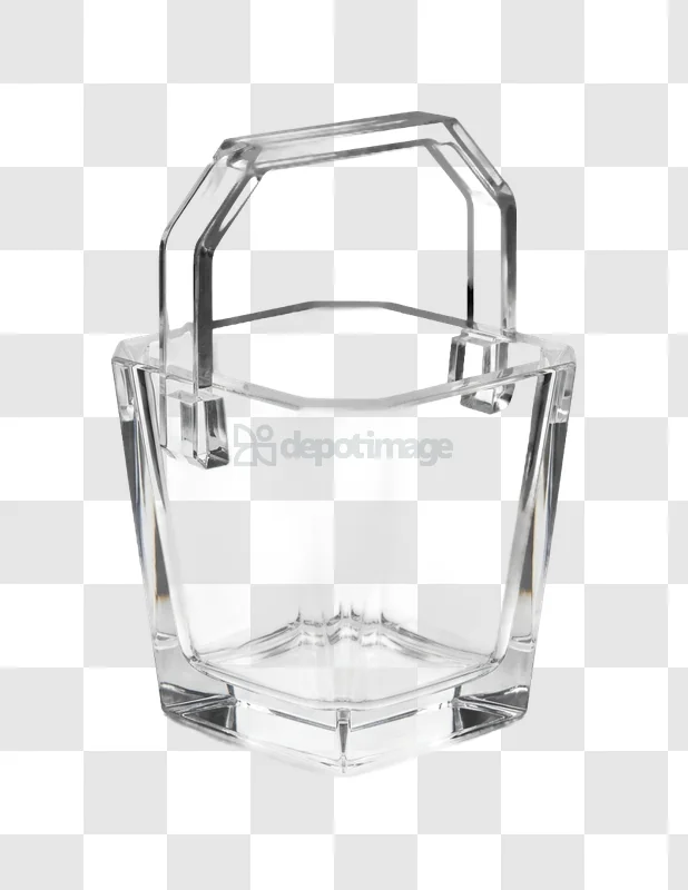 Clear Crystal Glass Ice Bucket on Grey transparent background with handle