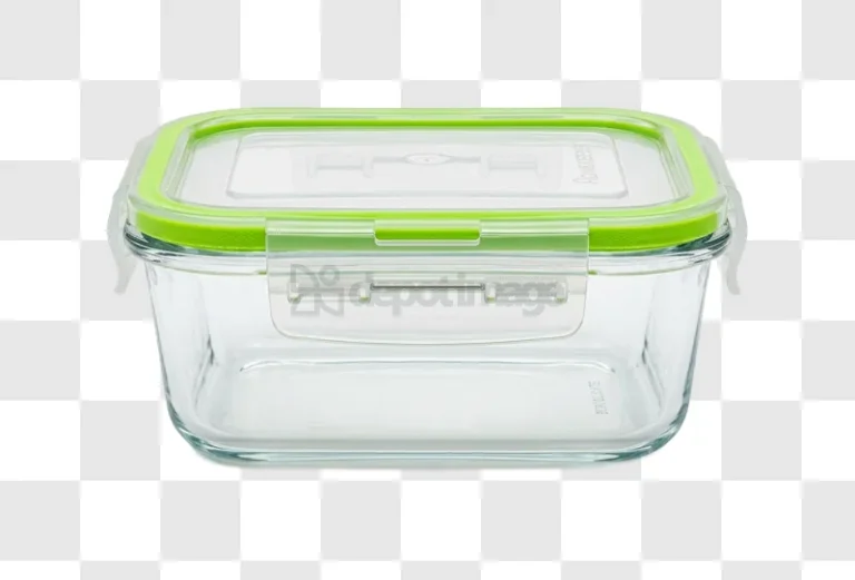 Clear Glass Food Container Green Lid rectangular transparent background