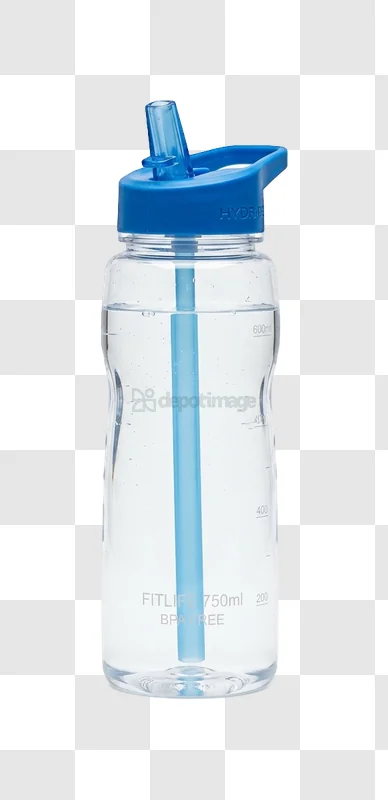 Clear Water Bottle With Blue Lid transparent background blue straw