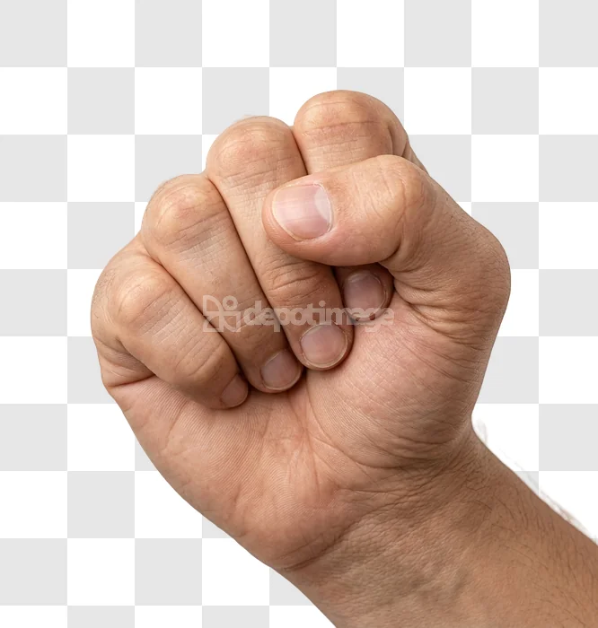 Clenched Fist From a Male Hand light skin tone transparent background