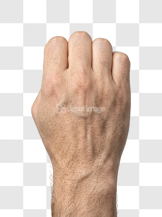Clenched Male Hand With Visible Veins light skin tone transparent background