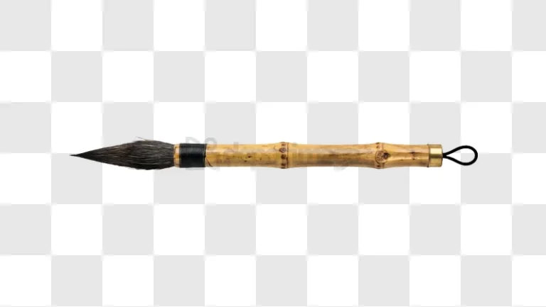 Close up Bamboo Calligraphy Brush Tip with dark bristles and a light brown bamboo handle