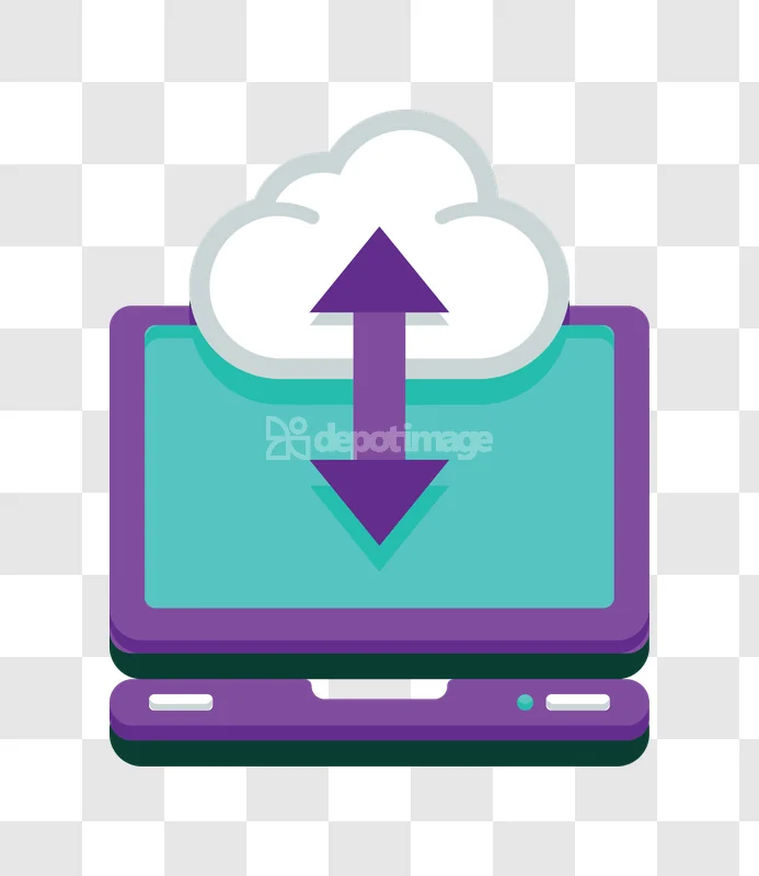 Cloud Computing Data Transfer Laptop Icon flat purple teal design