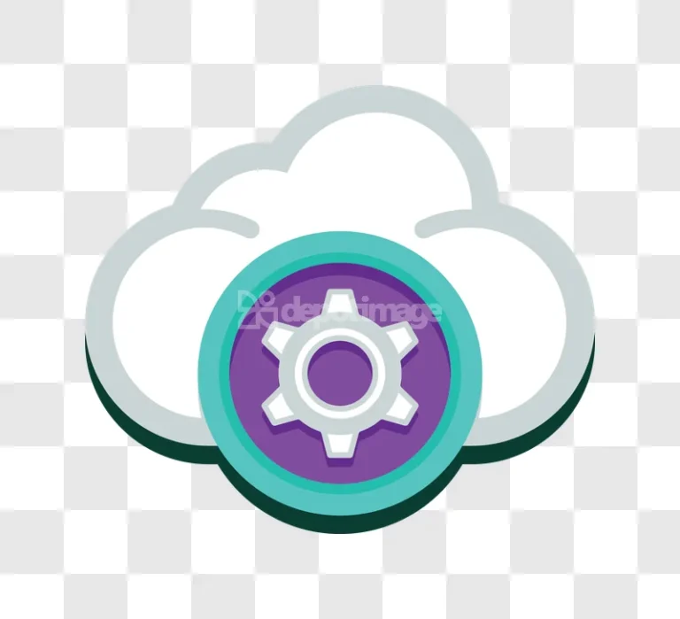 Cloud Computing Settings Gear Turquoise Purple flat icon transparent background