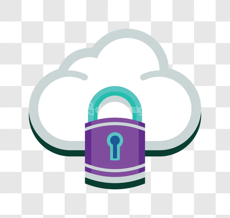 Cloud Security Padlock Icon Purple flat design transparent background