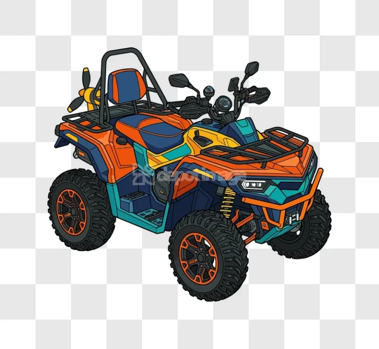 Colorful All Terrain Vehicle Atv Cartoon Illustration vibrant orange blue green