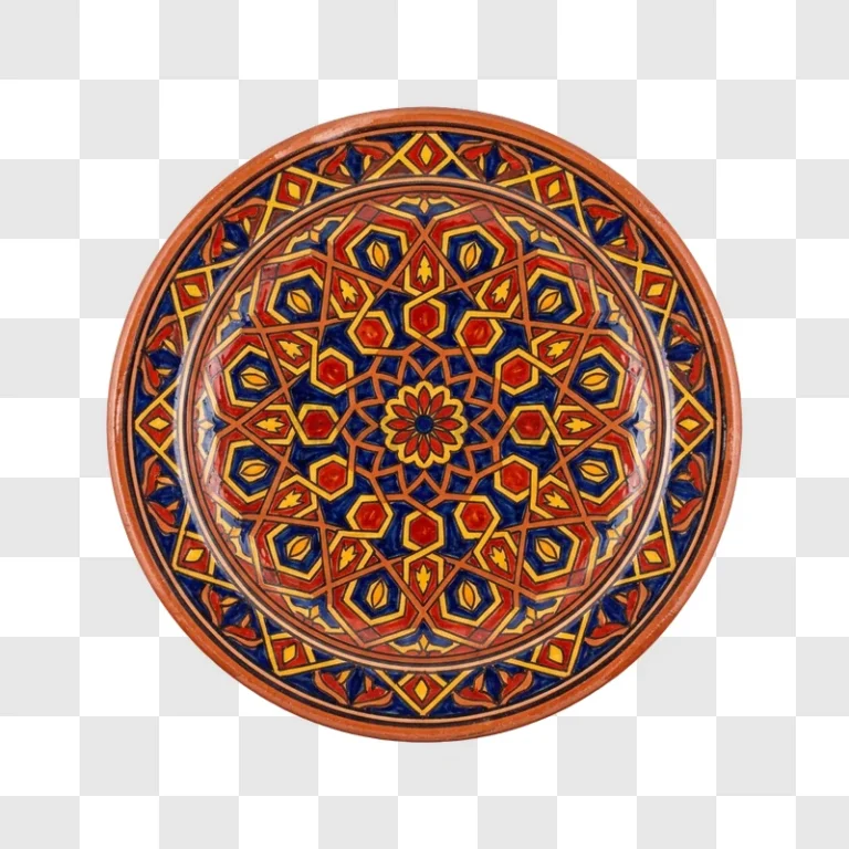 Colorful Ceramic Plate With Geometric Design vibrant geometric pattern red blue yellow