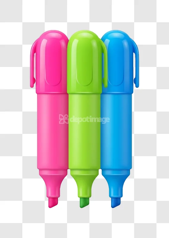 Colorful Fluorescent Highlighter Pens Isolated