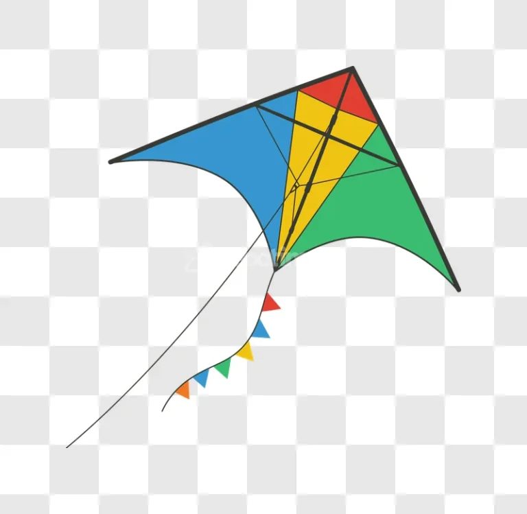 Colorful Kite With Bunting and String vibrant flat design black background