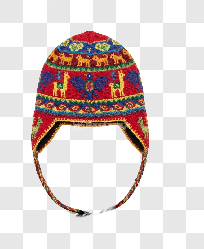 Colorful Knitted Peruvian Chullo Hat red blue yellow knitted pattern