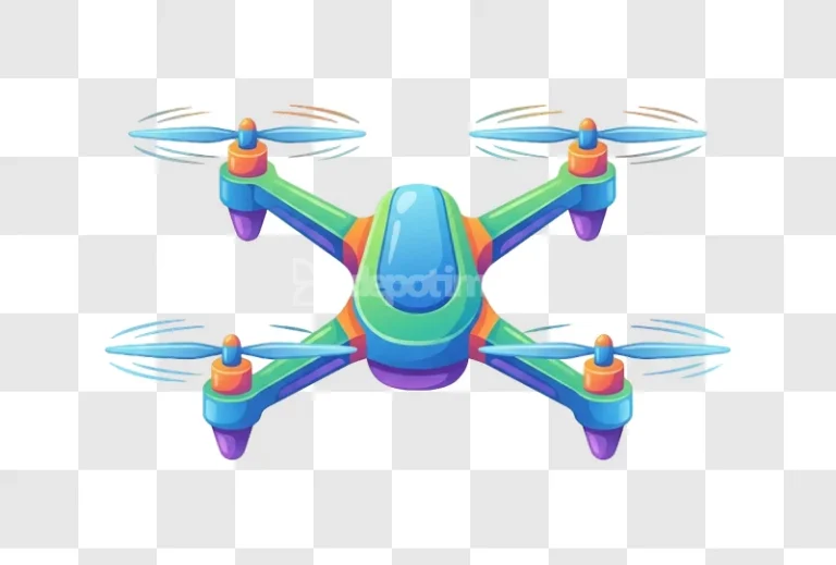 Colorful Quadcopter Drone Icon Flying Vector Art vibrant cartoon style transparent background