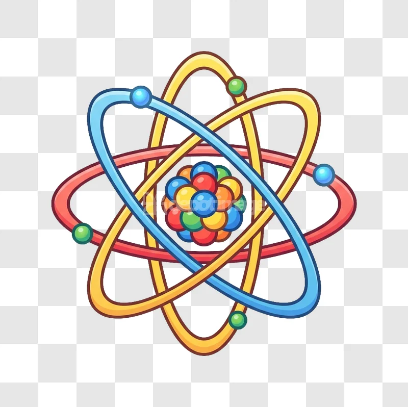 Colorful Stylized Atom Molecular Model Icon vibrant cartoon transparent background