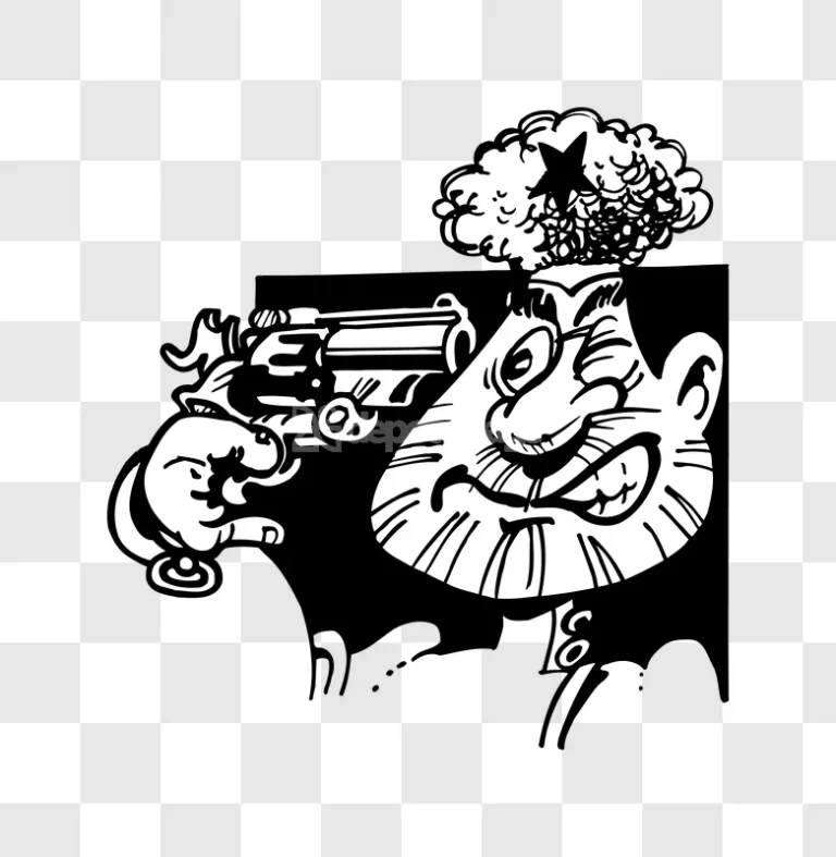 Comic Cartoon Man Shoot Head Illustration black and white, cartoon style, bold lines
